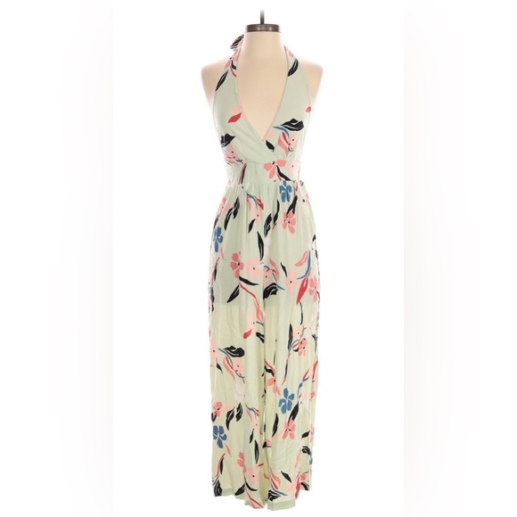 Sisstrevolution Dresses & Skirts - Floral Halter Maxi Dress in Mint with Pink & Blue Accents